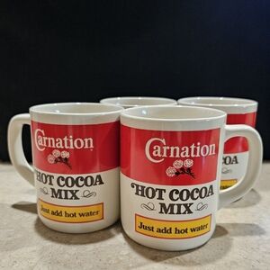 Carnation Hot Cocoa Mix Coffee Mug Vintage Lot Set of 4 Advertising Cup Red